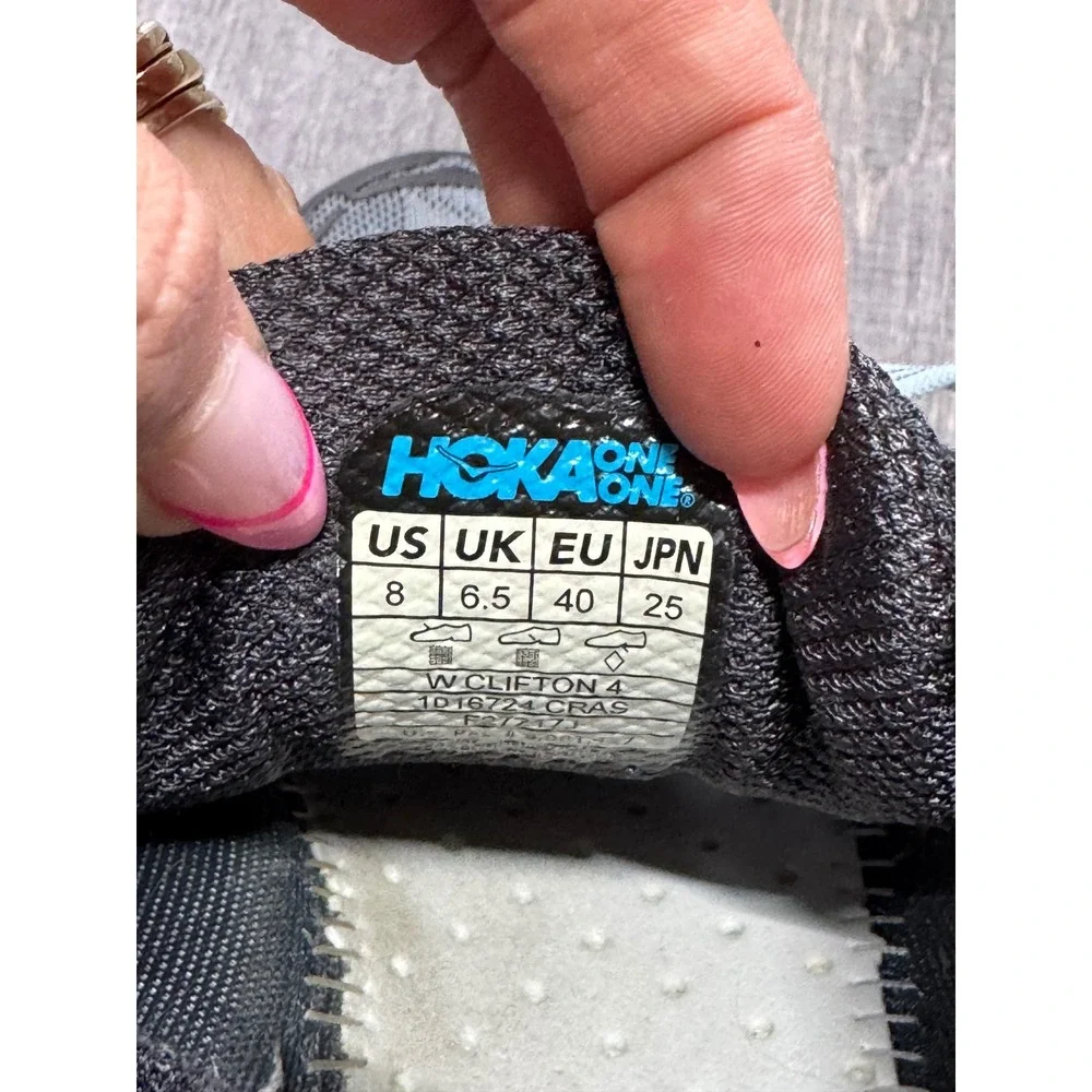 Hoka One One Clifton 4 Womens Running Shoes Grey Pink Blue 1016724 Size 8